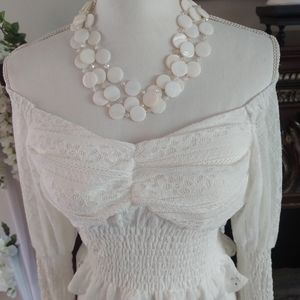 White Lace/Cotton Long Sleeve Crop Top/Skirt & Necklace not included